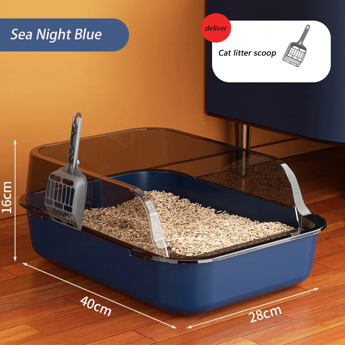 Cat Litter Box Thickening Kitty Sandbox Semi-Enclosed High Side Splashproof Pet Bedpans with Litter Scoop Cleaning Cat Supplies