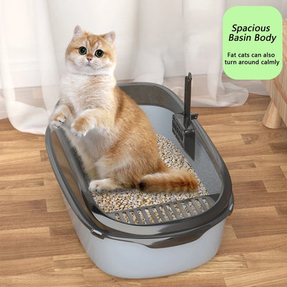 Cat Litter Box Thickening Kitty Sandbox Semi-Enclosed High Side Splashproof Pet Bedpans with Litter Scoop Cleaning Cat Supplies
