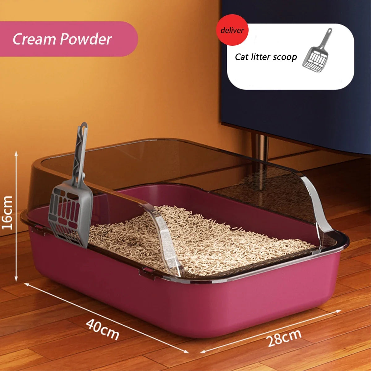 Cat Litter Box Thickening Kitty Sandbox Semi-Enclosed High Side Splashproof Pet Bedpans with Litter Scoop Cleaning Cat Supplies
