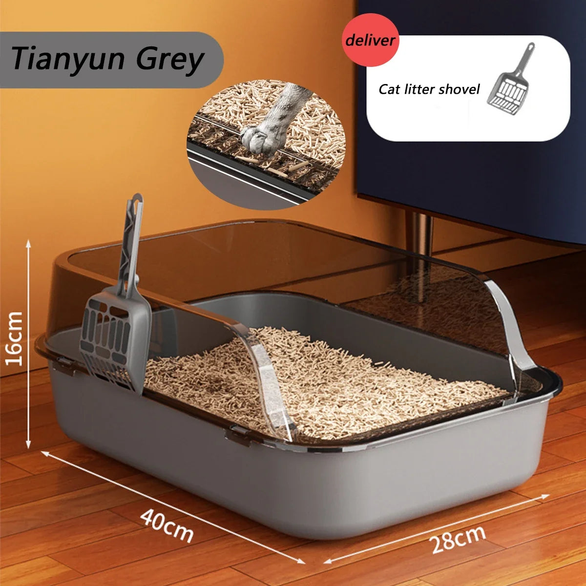 Cat Litter Box Thickening Kitty Sandbox Semi-Enclosed High Side Splashproof Pet Bedpans with Litter Scoop Cleaning Cat Supplies