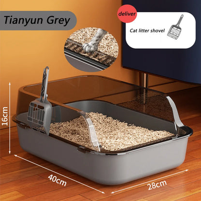 Cat Litter Box Thickening Kitty Sandbox Semi-Enclosed High Side Splashproof Pet Bedpans with Litter Scoop Cleaning Cat Supplies